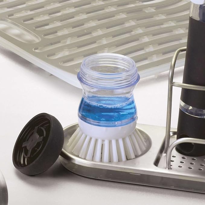 OXO Good Grips 2 Pack Palm Brush Storage Set with Soap Dispensing Nylon Bristles Black Holder