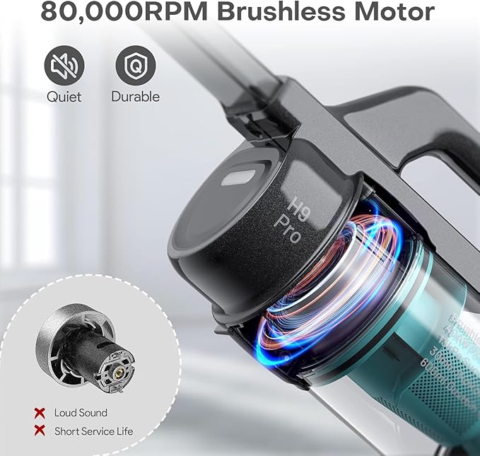 Ofuzzi H9 Pro Handheld Vacuum Cleaner Extra-Long Crevice Tool 40AW/13kPa Surging Suction LED- Display&ampLight Up to 30 Mins Runtime Portable Vacuum for Home Cleaning Black