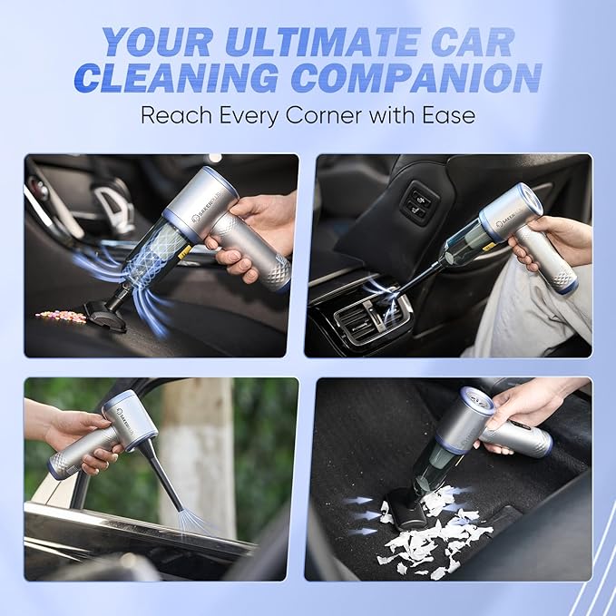Mini Vacuum Cleaner 3 in 1 Cordless Handheld Vacuum Cleaners 18000Pa High Power Car Vacuum Cleaner with Brushless MotorAdjustable Car Vaccum Portable Cordless for CarsDesktop-Blue