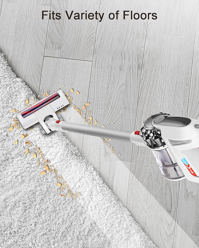 Cordless Vacuum Cleaner 27KPA/300W Lightweight Stick Vacuum with Sofa Brush 40mins Runtime Rechargeable Anti-Tangle Vacuum Cleaner for Home/Pet Hair/Carpet/Hard Floor White