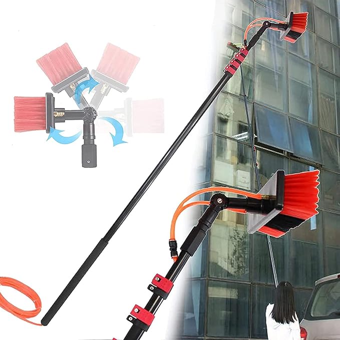 Water Fed Pole Kit Water Fed Telescopic Brush Extendable Cleaner Conservatory Roof with 4-Hole Water Fed Brush Head for Window Glass Solar Panel12FT/3.6M