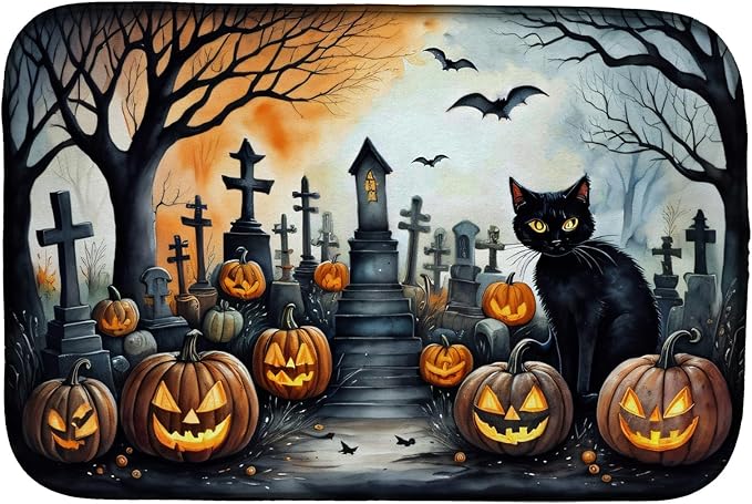 Caroline's Treasures DAC2224DDM Black Cat Spooky Halloween Dish Drying Mat Absorbent Dish Drying Mat Pad for Kitchen Counter Dish Drainer Mat for Countertop 14 x 21 Multicolor