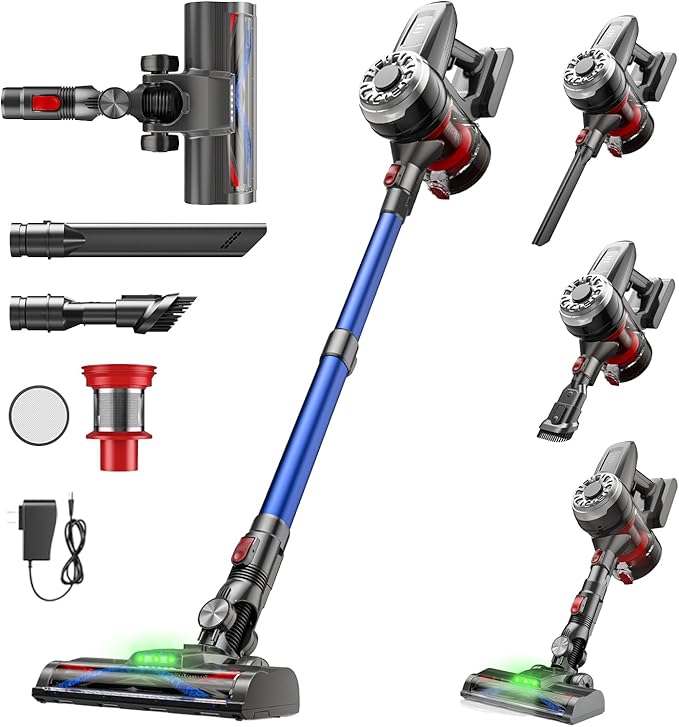 Hearten Cordless Vacuum CleanerUpgraded Stick Vacuum with LED Display Anti-Tangle Self-StandingAnti-TangleLightweightVacuum Cleaner for Home Pet Hair Carpet Hardwood Floor