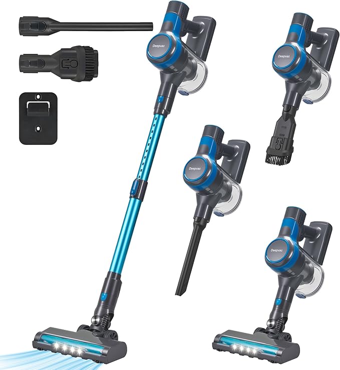 250W 25KPa Suction Cordless Vacuum Cleaner 6-in-1 Lightweight Stick Vacuum with LED Display 45 Mins Runtime for Hard Floor Carpet Pet Hair Car Cleaning