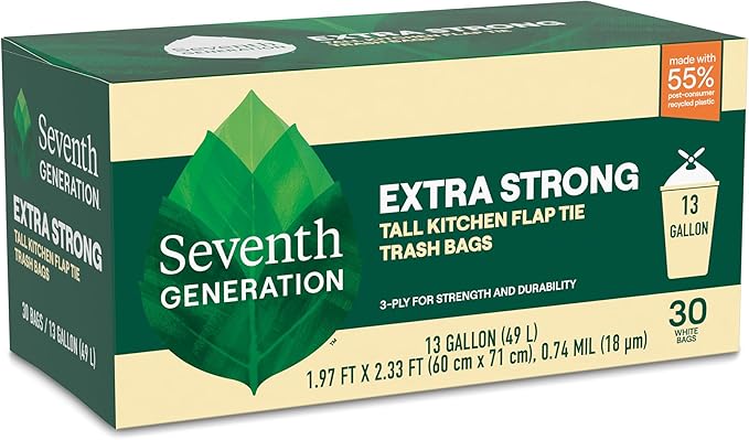 Seventh Generation Kitchen Garbage Bags 13 Gallon Pack of 6 Extra Strong Made from Recycled Plastic 20 count