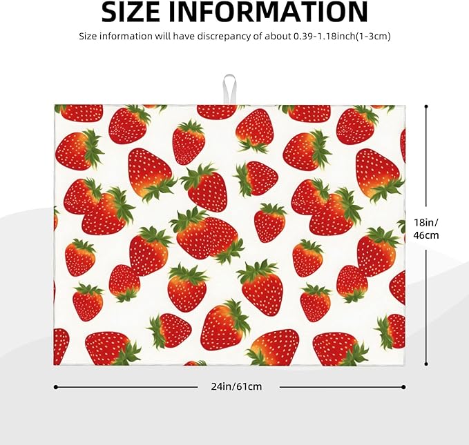 Cute Strawberry Dish Drying Mat For Kitchen Counter Super Absorbent Microfiber Dish Drying Pad Kitchen Gadgets For Easy Clean Multi-Use Large 18x24