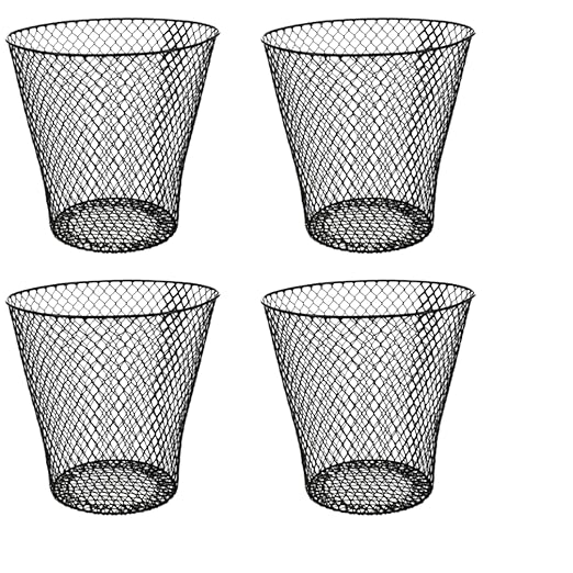 4 Pack Black Wired Mesh Waste Basket 9IN Tall Office Classroom Crafts Bathroom Garden Plant Cover