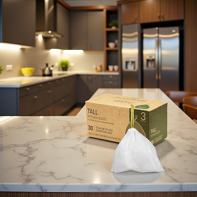 Trash Bags 30 Count White Drawstring Waste Bags | Leak-Resistant Tear-Resistant Unscented | For Bathroom Office Bedroom Bins(23.6×27.3in)