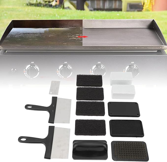 for Griddle Cleaning Kit Oil Removal Anti Hot Handle Multifunctional Grill Cleaning Kit (14Pcs)
