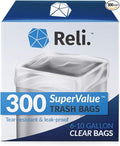 Reli. 6-10 Gallon Trash Bags | 300 Bags | Clear | Bathroom | Strong | Garbage