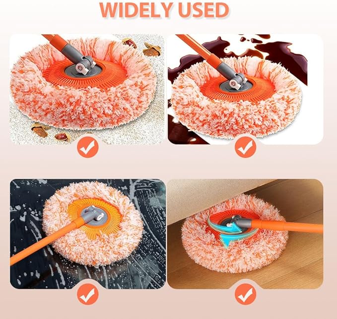 360° Rotatable Adjustable Cleaning Mop 2026 Upgrade Wall Cleaner Mops with Long Handle Extendable Wall Washer for Floor Windows Ceilings and Baseboards Cleaning Tool (Orange 2 Mop Heads)