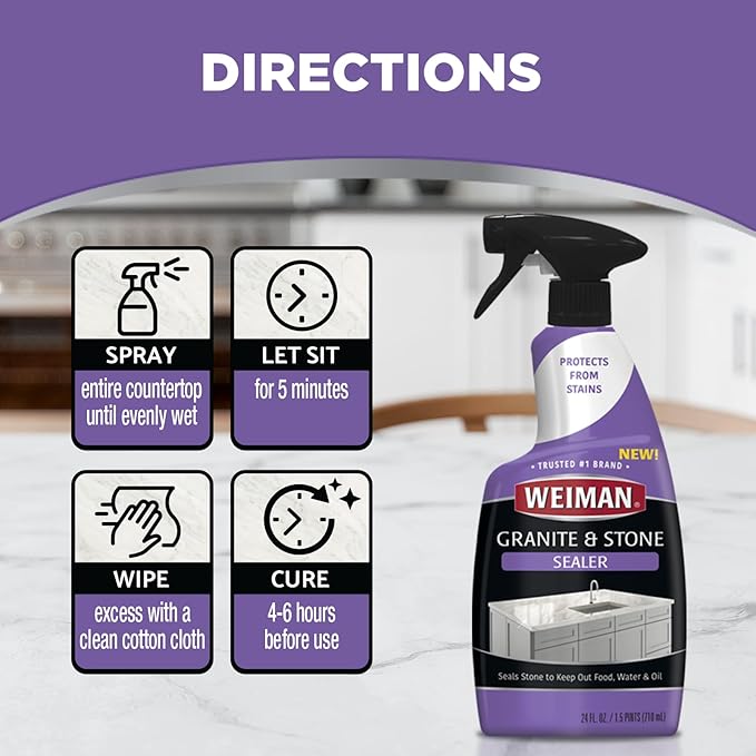 Weiman Complete Countertop Clean &amp Protect Kit - For Granite Marble Quartz &amp Stone - Granite &amp Stone Cleaner and Polish - 24 oz Granite &amp Stone Sealer -24 oz
