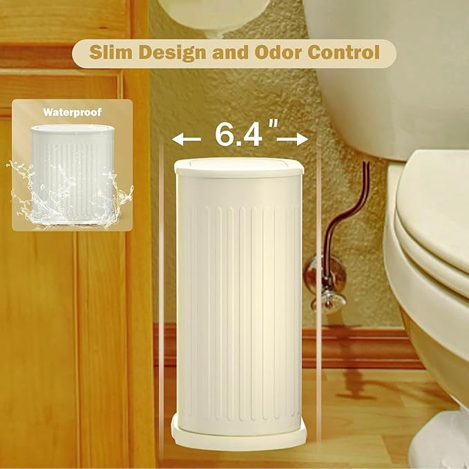 Steel Small Bathroom Trash Can with Lid Press Top 9L/2.4 Gallon Dog Proof Wastebasket with Removable Liner BucketSlim Bathroom Garbage Can Bin Under Desk/Sink BedroomLiving RoomOfficeDiaper