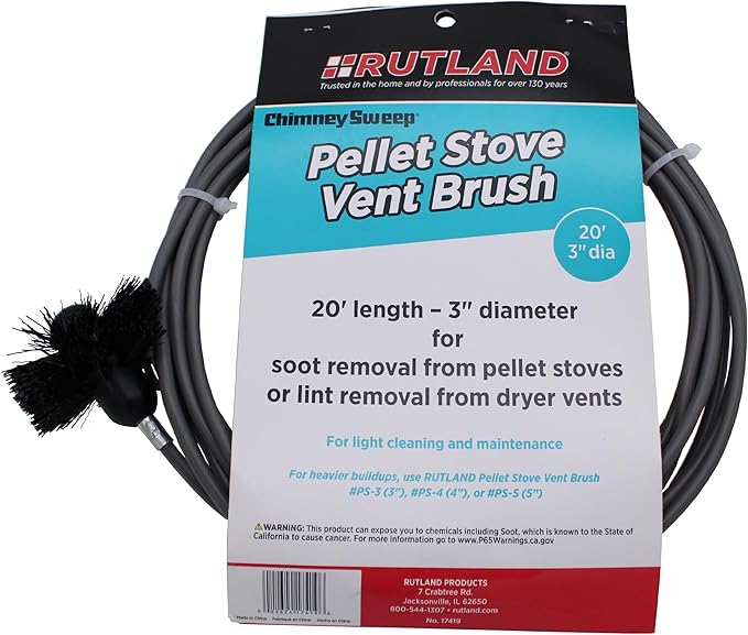 Rutland 3-Inch Pellet Stove/Dryer Vent Brush with 20-Feet Handle