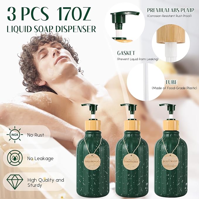 Bathroom Set 17PCS Bathroom Accessories with Trash Can 3PCS Lotion Soap DispenserBathroom Accessories Set Green Bathroom Sets for Bathroom Decor
