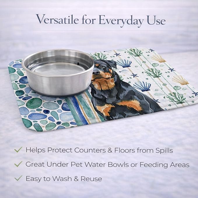 Caroline's Treasures Rottweiler Coastal Sea Glass Dish Drying Mat Absorbent Dish Drying Mat Pad for Kitchen Counter Dish Drainer Mat for Countertop 14 x 21 Multicolor