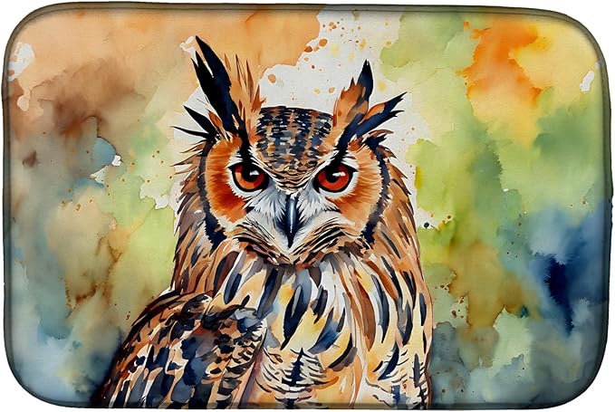 Caroline's Treasures DAC3223DDM Eurasian Eagle Owl Dish Drying Mat Absorbent Dish Drying Mat Pad for Kitchen Counter Dish Drainer Mat for Countertop 14 x 21 Multicolor