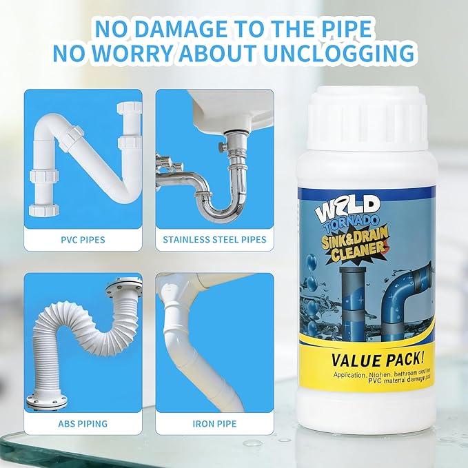 Wild Tornado Sink and Drain Cleaner Wild Tornado Pipe Dredge Powerful Sink and Drain Cleaner Powder Fast Foaming for Kitchen Toilet Pipeline Quick Cleaning Tool (4PC)