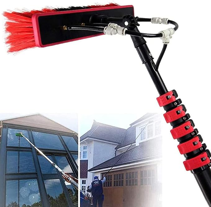 Window Cleaning Pole 12-39ft Outdoor Water Fed Telescopic Brush Extendable Cleaner Conservatory Roof for Photovoltaic Panel Cleaning Trucks Windows30FT/9M