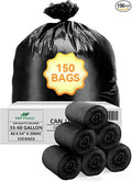 150 Count Heavy Duty Black Trash Bags 55-60 Gallon 40 x 54 Inch Large Garbage Bags 20 Micron Thick Strong Leak-Resistant Bags for Home Yard Outdoor Cleanup