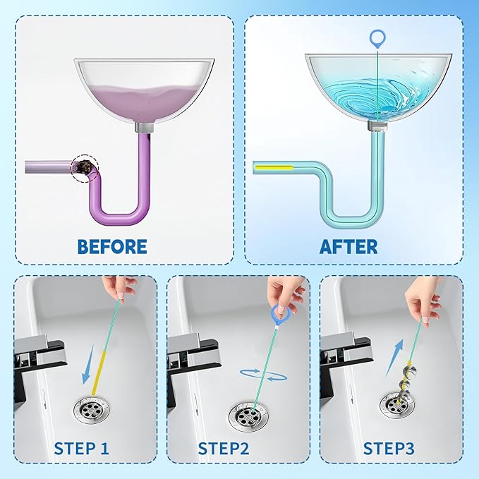 Drain Cleaner Spiral Pack of 5 Anti-Brupture Steel Drain Spiral Drain Cleaner Sticks 90 cm Pipe Cleaning Spiral Flexible Spiral Drain Pipe Cleaning for Sink Sewers