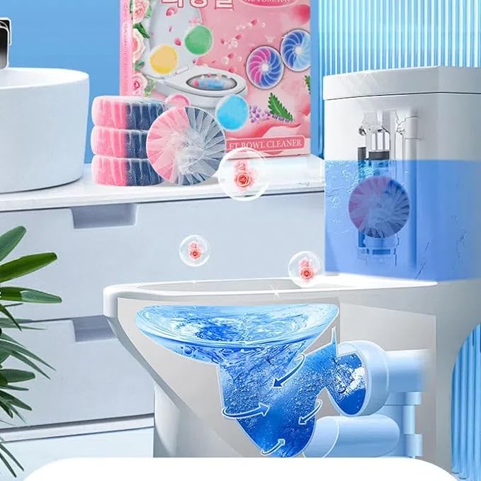 Toilet Bowl Cleaner Toilet Flush Tank Blue Bubble Set (4 Pieces in a Box) deyellowing and deodorizing maintaining Shine Long-Lasting Fresh Cherry Blossom Fragrance