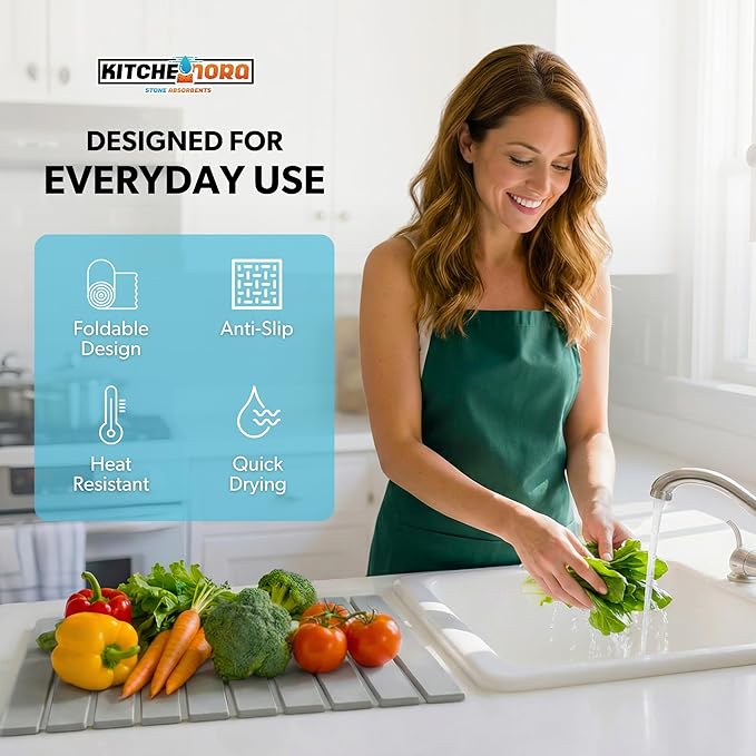 Stone Drying Mat for Kitchen Counter - Super Absorbent 30sec Fast-Drying Diatomite Dish Mat Collapsible for Kitchen.