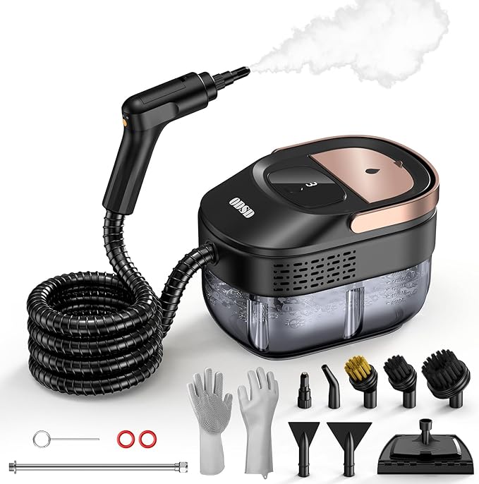 ODSD Steam Cleaner for Home &amp Car 3-Level Adjustable Steamer for Cleaning 15s Heat-Up &amp 1.6L Large Tank Handheld Steam Cleaner for Car Detailing Home Tile GroutFurniture with 15pcs Acce