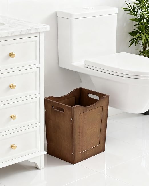 Bamboo Trash Can 4.5 Gallon Curved Design Multi-Use Bin for Bedroom Office Bathroom Kitchen Wastebasket for Paper &amp Towel Storage Natural Brown MCW30MA