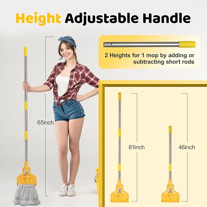 2 Pack Commercial Mop Heavy Duty Industrial Cotton Mop 61 inch Long Metal Handle Commercial Mop for HomeGarageOfficeWorkshopTile FloorWarehouse Floor Cleaning
