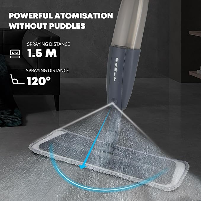 DARIS Spray Mops with 3 Microfiber Pads Dust Mop with 360ml Bottle for Floor Home Cleaning 360 Rotation Wet Dry Mops for Cleaning Hardwood Laminate Ceramic