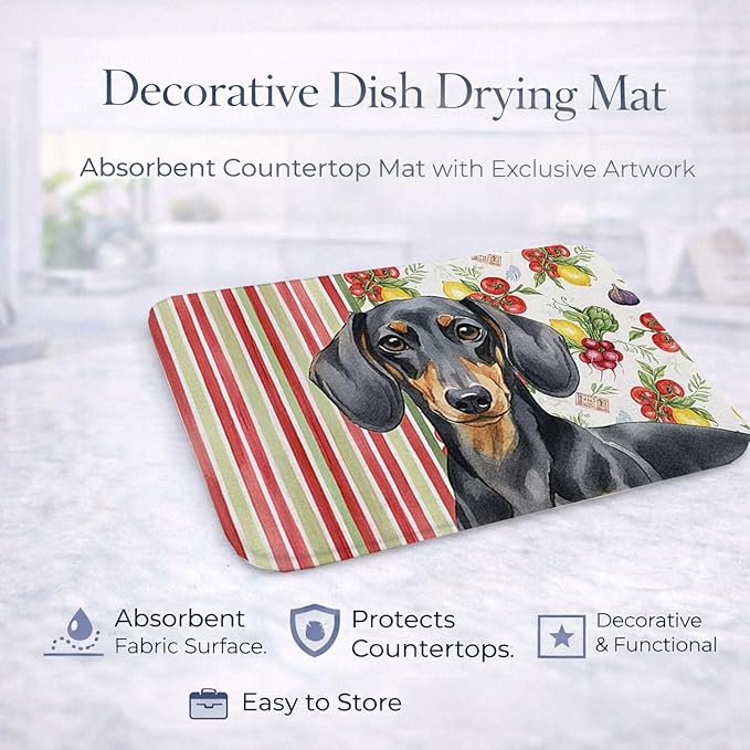 Caroline's Treasures Black and Tan Dachshund Vegetables Dish Drying Mat Absorbent Dish Drying Mat Pad for Kitchen Counter Dish Drainer Mat for Countertop 14 x 21 Multicolor