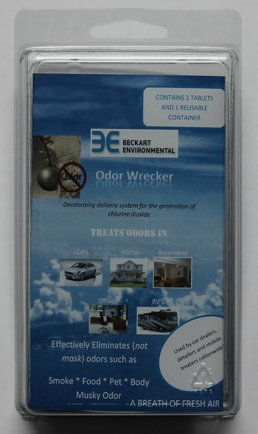 Beckart Environmental Inc. Odor Wrecker - Two Pack - Shock Treatment - Area Deodorizer - Chlorine Dioxide - Unscented - Colorless - 400 sq ft