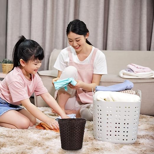 Household Trash can Straw Woven Trash Can: Rattan Wastebasket Bedroom Trash Can Office Garbage Cans Wicker Basket Decorative Countertop Trash Container for Home Office Coffee