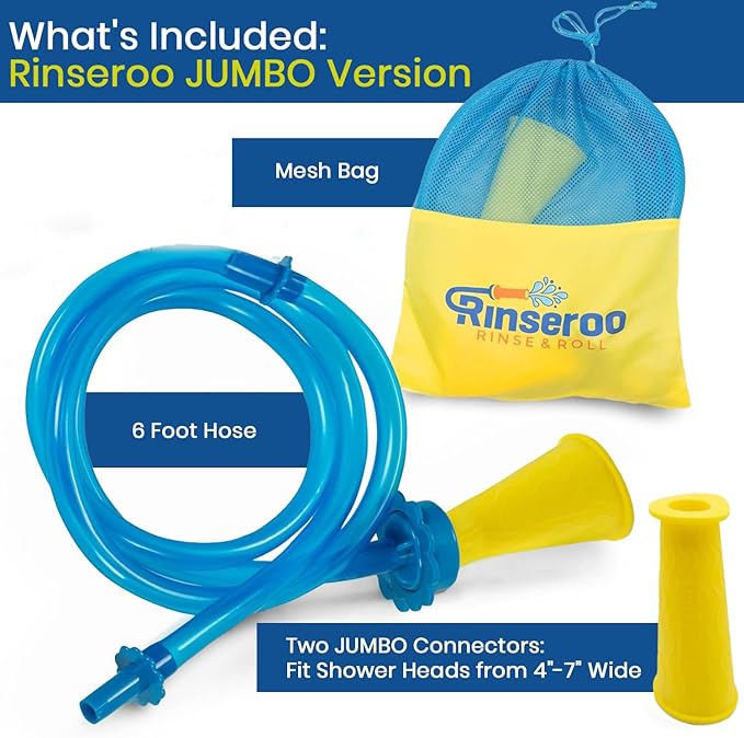 Rinseroo JUMBO Shower Cleaning Thing – Slip-On Handheld Hose Attachment for Fast Mess-Free Shower Wall Rinsing–6 Ft Hose Fits Up to 7 Shower Head–Temporarily Converts Standard Shower into Handheld