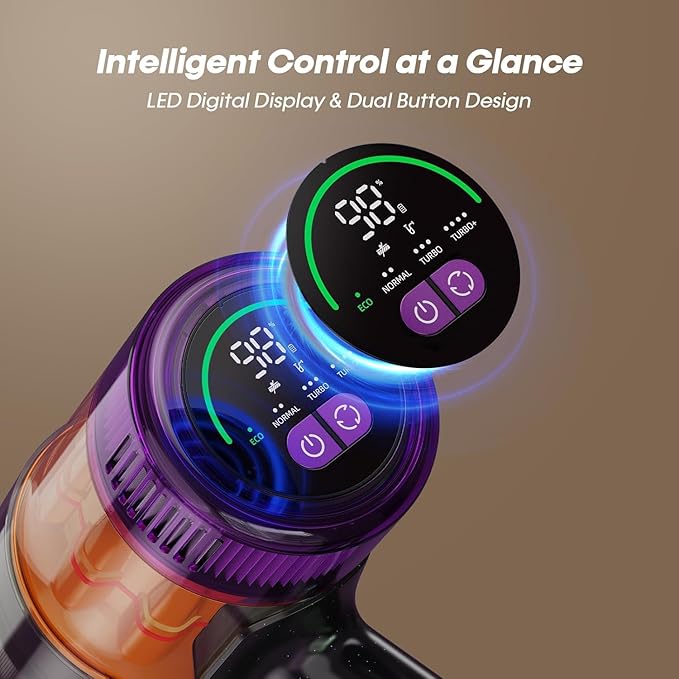 Cordless Vacuum Cleaner 650W 48KPa Vacuum Cleaners for Home Self-Standing Stick Vacuums with LED Display Anti-Tangle Lightweight Stick Vacuum Rechargeable for Pet Hair Carpet Floor