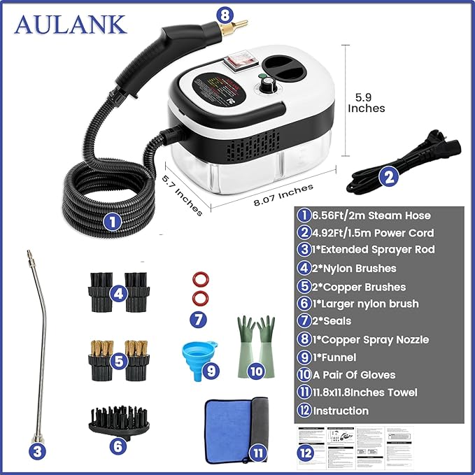 2500W Handheld Steam CleanerPortable Car Steamer For Auto DetailingHigh-Temperature and Pressure Steam Cleaner For Home Steam Cleaning Machine for FurnitureKitchenGroutFloorTile (03-White)