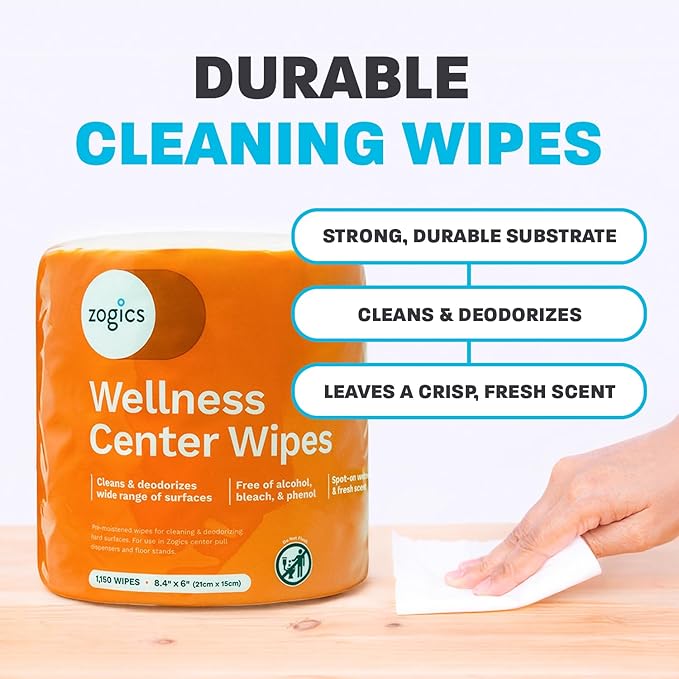 Zogics Wellness Center Cleaning Wipes – Gym Wipes for Cleaning Surfaces and Equipment Durable and Safe Pre-Saturated Wet Wipes (1 Roll of 1150 Wipes)