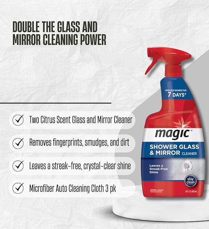 2x Magic Sprayway Glass Cleaner 28 oz Spray Bundle with Microfiber Towel – Removes Hard Water Soap Scum and Leaves Streak-Free Shine – Gift Set (3 Items)