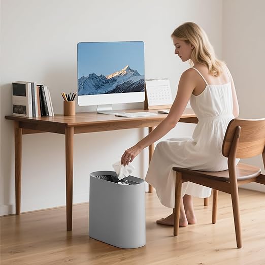 SUBEKYU 2.3 Gal Trash Can for BathroomSmall Office Garbage Can for KitchenSlim Rectangular Waste BinPlasticGrey