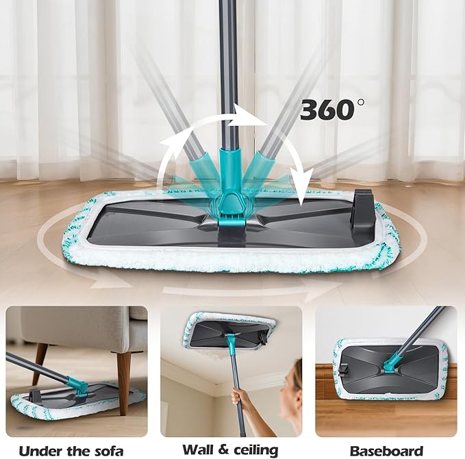 MASTERTOP Microfiber Flat Mop Extra Large Surface Dust Mop with 5 Wet &amp Dry Reusable Pads Hardwood Mops with Telescopic Handle for Laminate Tile Vinyl Floor Cleaning 1 Cleaning Scraper