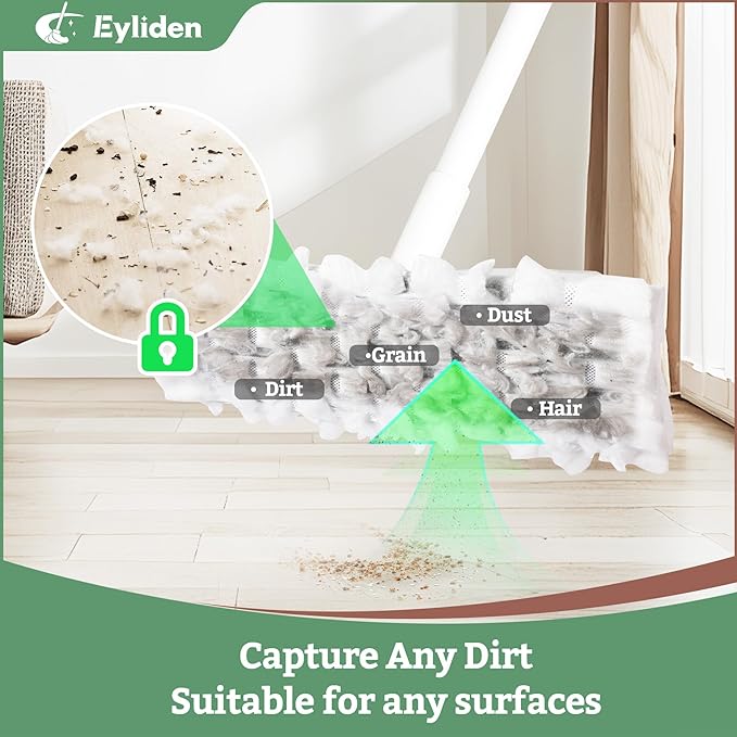 Eyliden Dust Mop Sweeping &amp Mopping Kit | 58 Extended Long Handle 36 Disposable Dry Cloths and 24 Wet Pads Multi Surface Sweeper Mops for Floor Cleaning