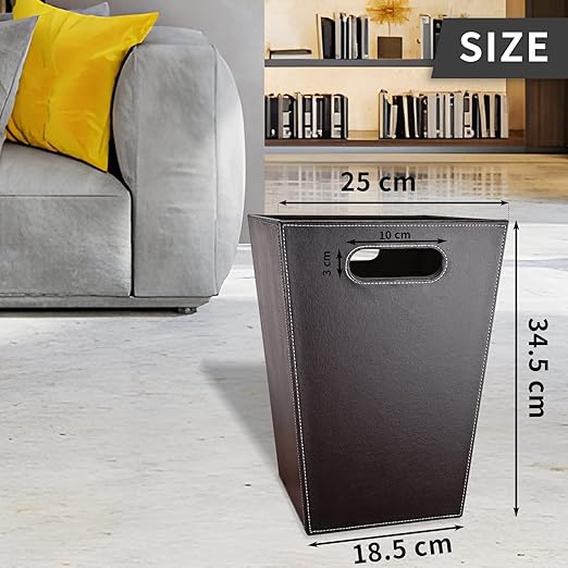 GORESE Leather Trash Can Bathroom Wastebasket 16L/4.2 Gallon Office Garbage Can with Handles for Near Desk Square Bedroom Waste Basket Bin for Home Dorm Decorative Brown