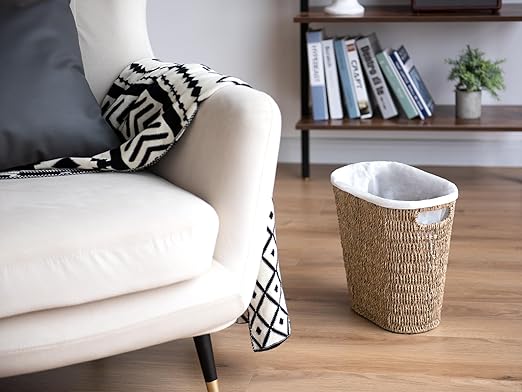 StorageWorks Wicker Waste Basket Handwoven Seagrass Trash Can with Built-in Handles Wicker Garbage Can for Bedroom Bathroom 1 Pack