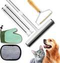 Carpet Rake for Pet Hair Removal 4 in 1 Reusable Pet Hair Removal Tool Kit 50'' Adjustable Long Handle Dog &amp Cat Hair Remover Broom with Handle &amp 2 Pets Hair Removal Gloves for Carpets Rugs