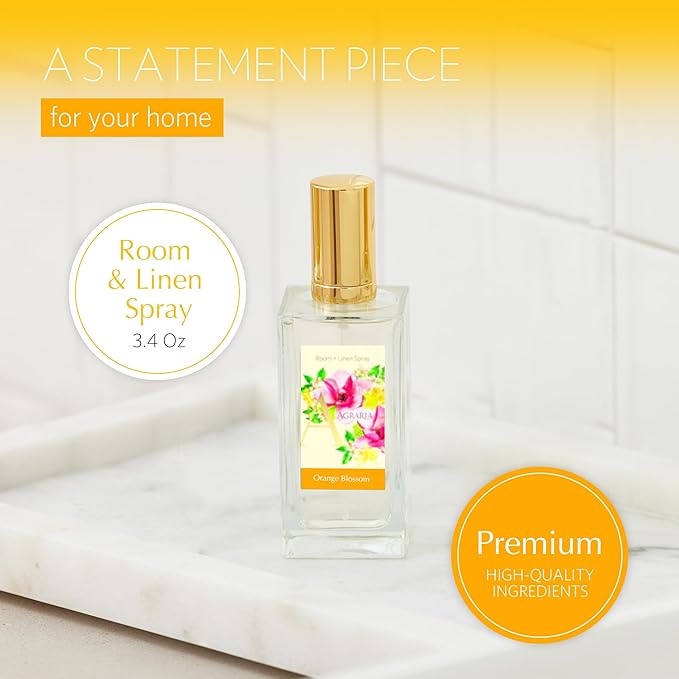 Agraria Orange Blossom Room and Linen Spray 3.4 Oz Fresh Citrus Room Spray Fabric Deodorizer for Bathroom Bed Sheets Car Interiors Closet