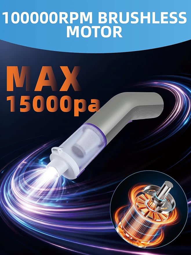 Cordless Car Vacuum 4-in-1 Portable Mini Handheld Vacuum Cleaner with 15000pa High Power 2 Suction Modes &amp Multi-Nozzles for Car Home Office Pet Silver