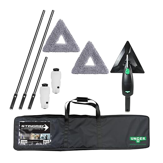 Unger Commercial Microfiber Indoor Glass Cleaning Kit - 11' Stingray Deluxe Refillable Cleaning Set - Extended Reach for Indoor Glass and Surfaces - SRKB7