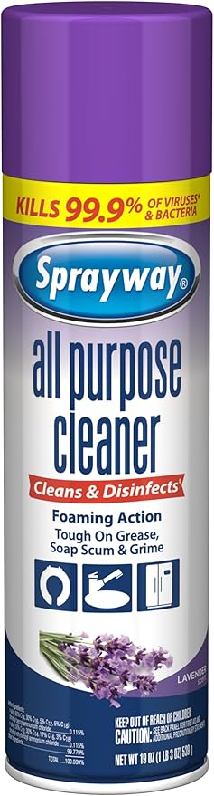 Sprayway All Purpose Cleaner with Lavender Scent 19oz Pack of 6 | Foaming Action Clean Disinfect Deodorize | Tough on Grease Soap Scum Grime | EPA Approved Kills 99.9% of Viruses &amp Bacteri