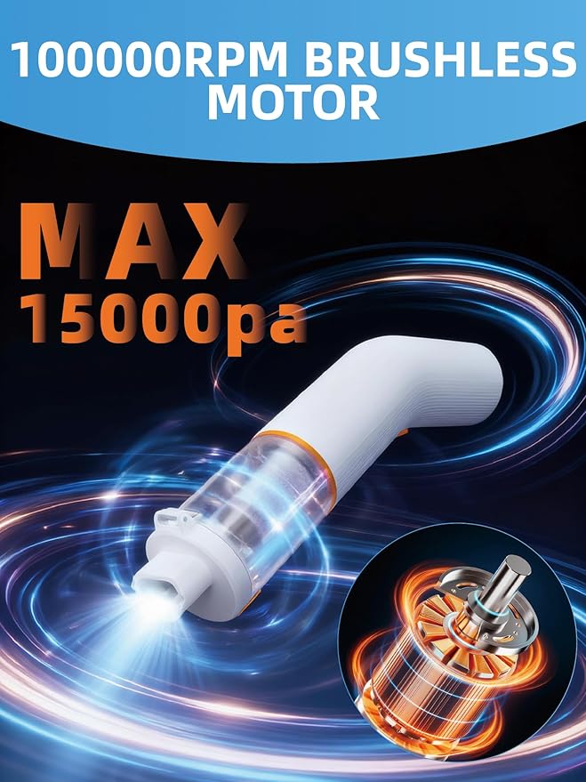 Cordless Car Vacuum 4-in-1 Portable Mini Handheld Vacuum Cleaner with 15000pa Suction Power 2 Suction Modes &amp Multi-Nozzles for Car Home Office Pet White